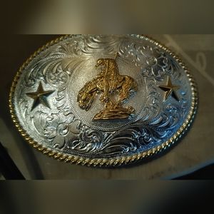 Western Silver Plate Belt Buckle with End of the Trail Indian